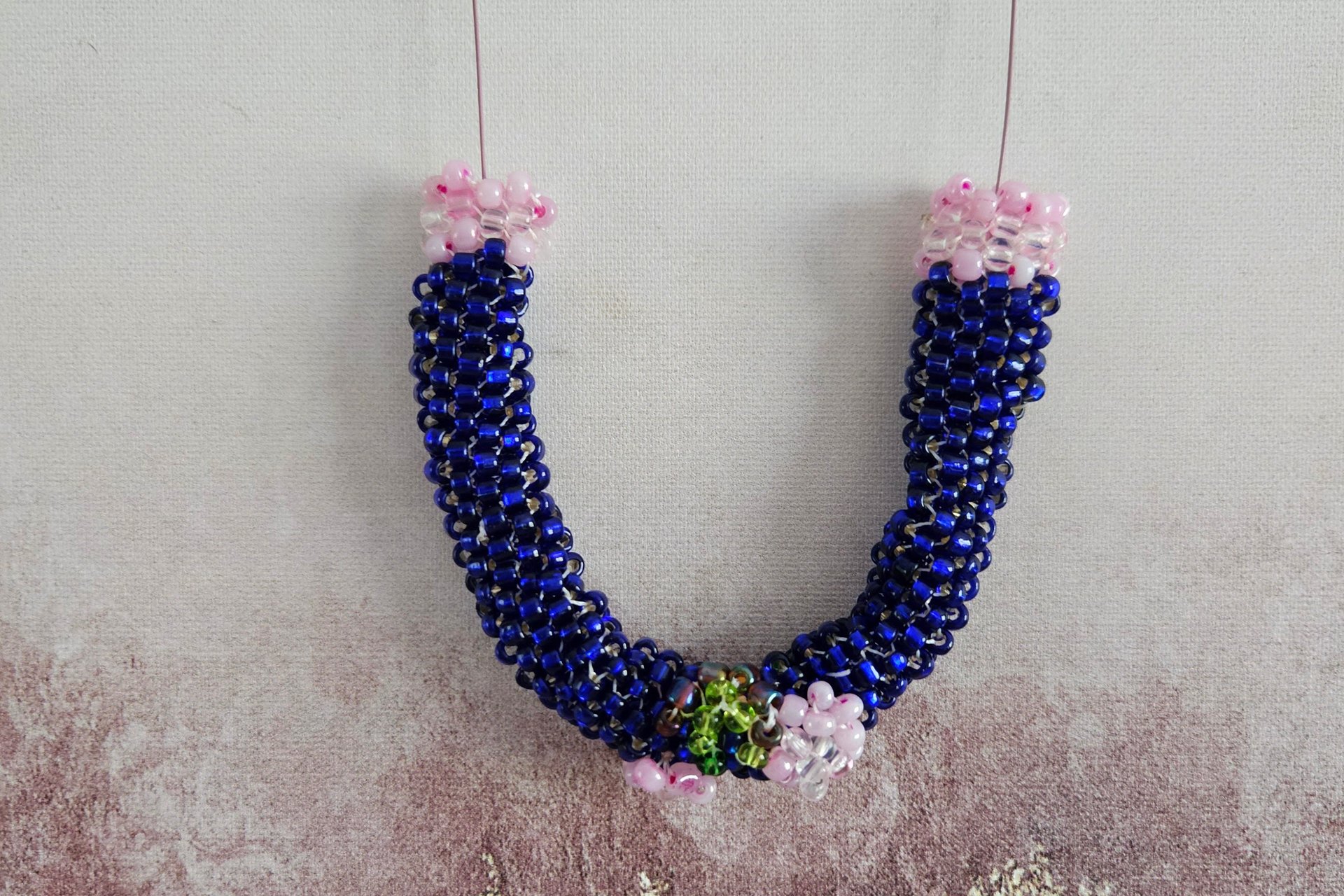 Azure Blue Glass Peyote Tube Necklace