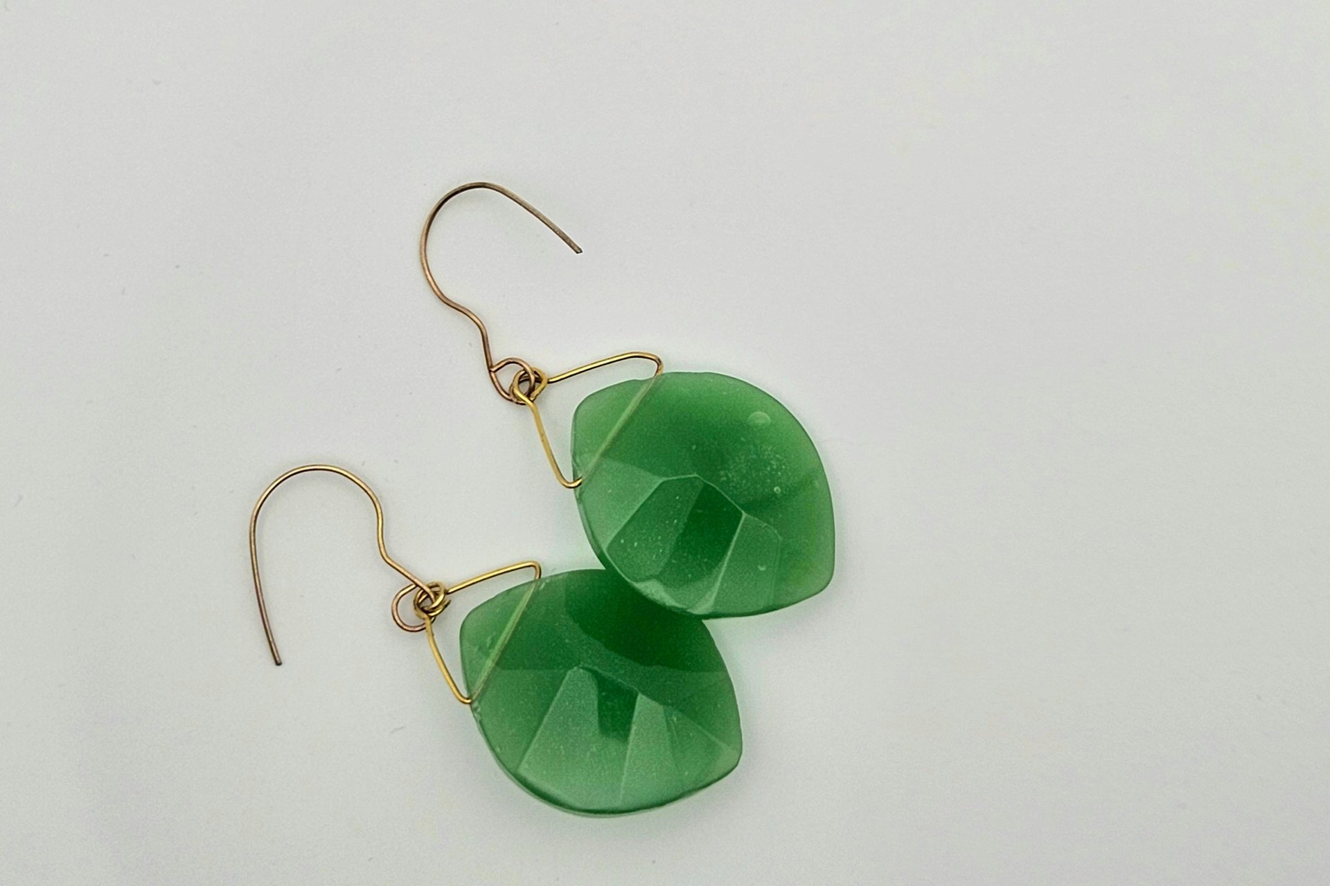 Emerald Green Milk Glass Earrings