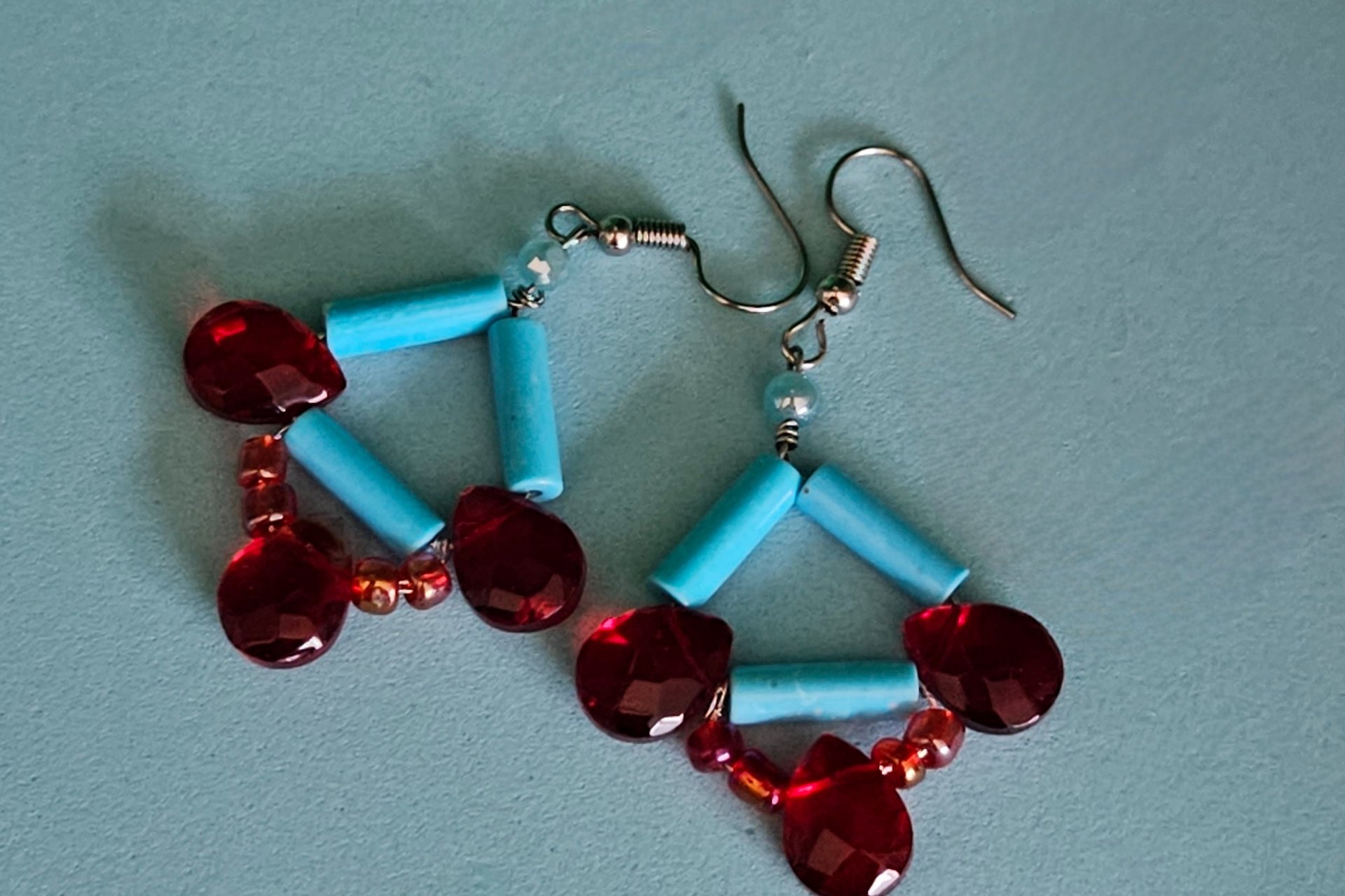 Turquoise Crimson Teardrops Earrings