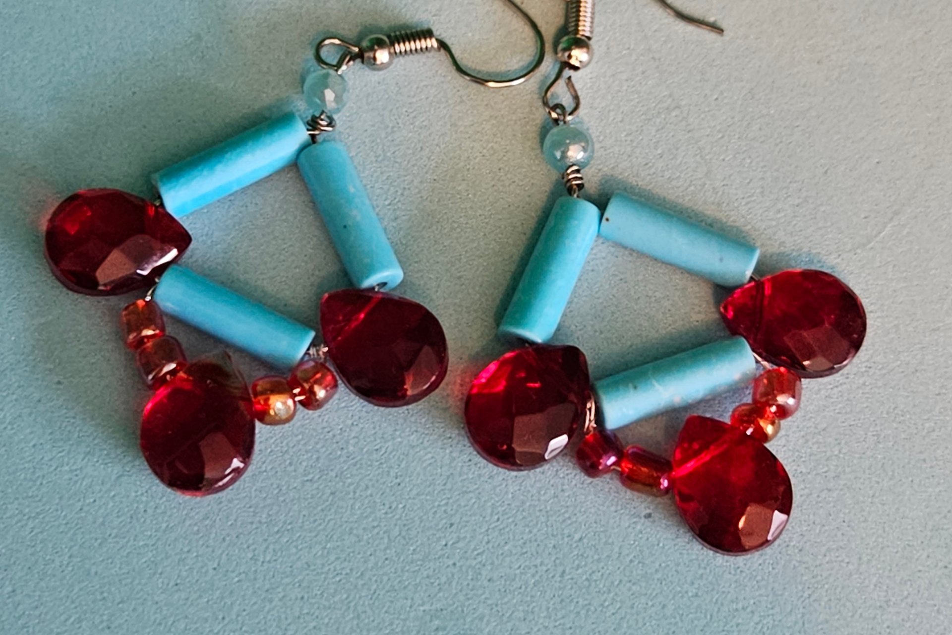 Turquoise Crimson Teardrops Earrings