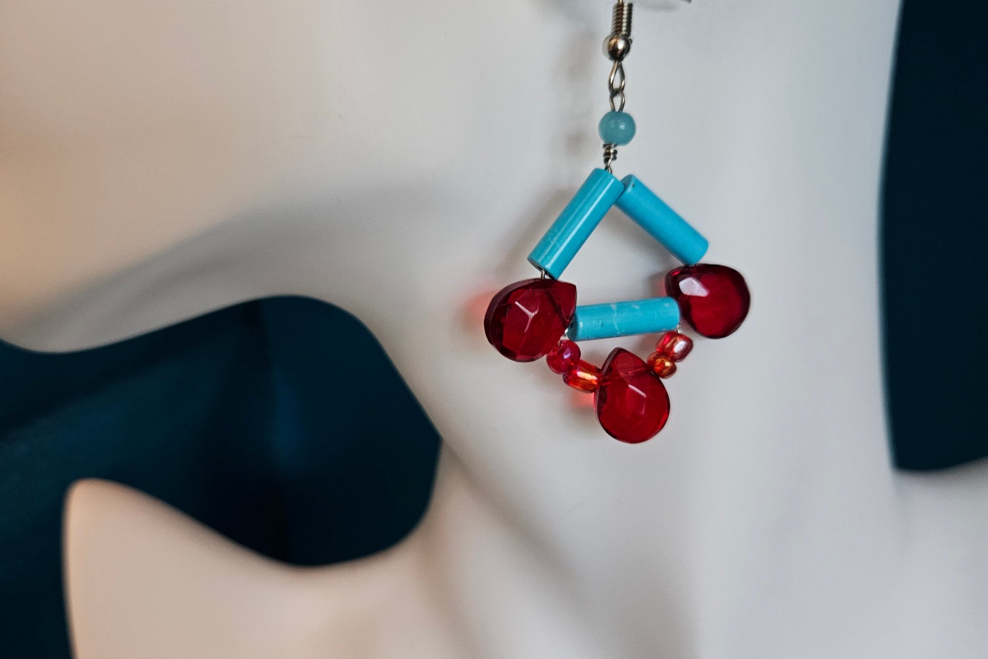 Turquoise Crimson Teardrops Earrings