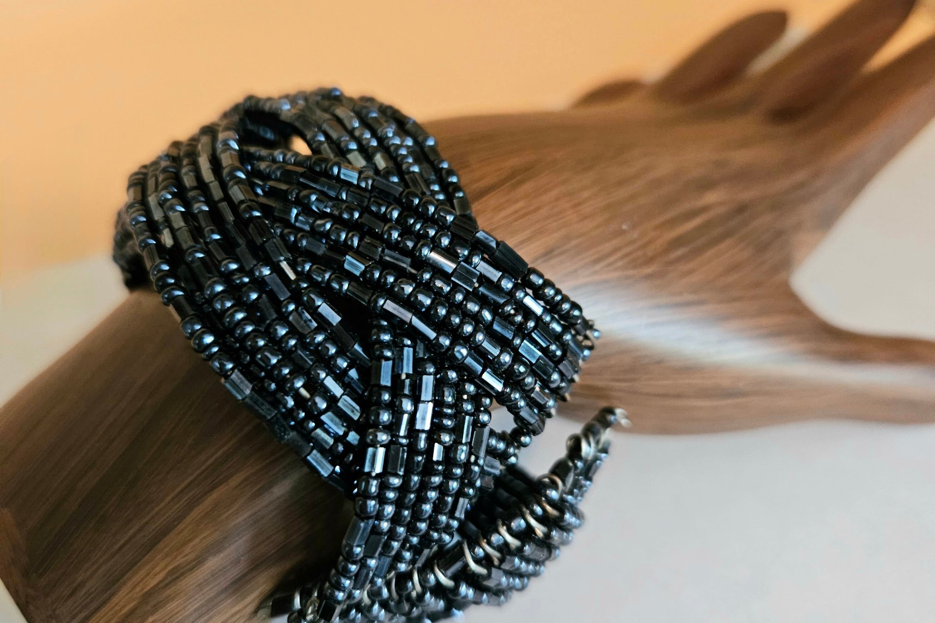 Braided Black Glass Cuff