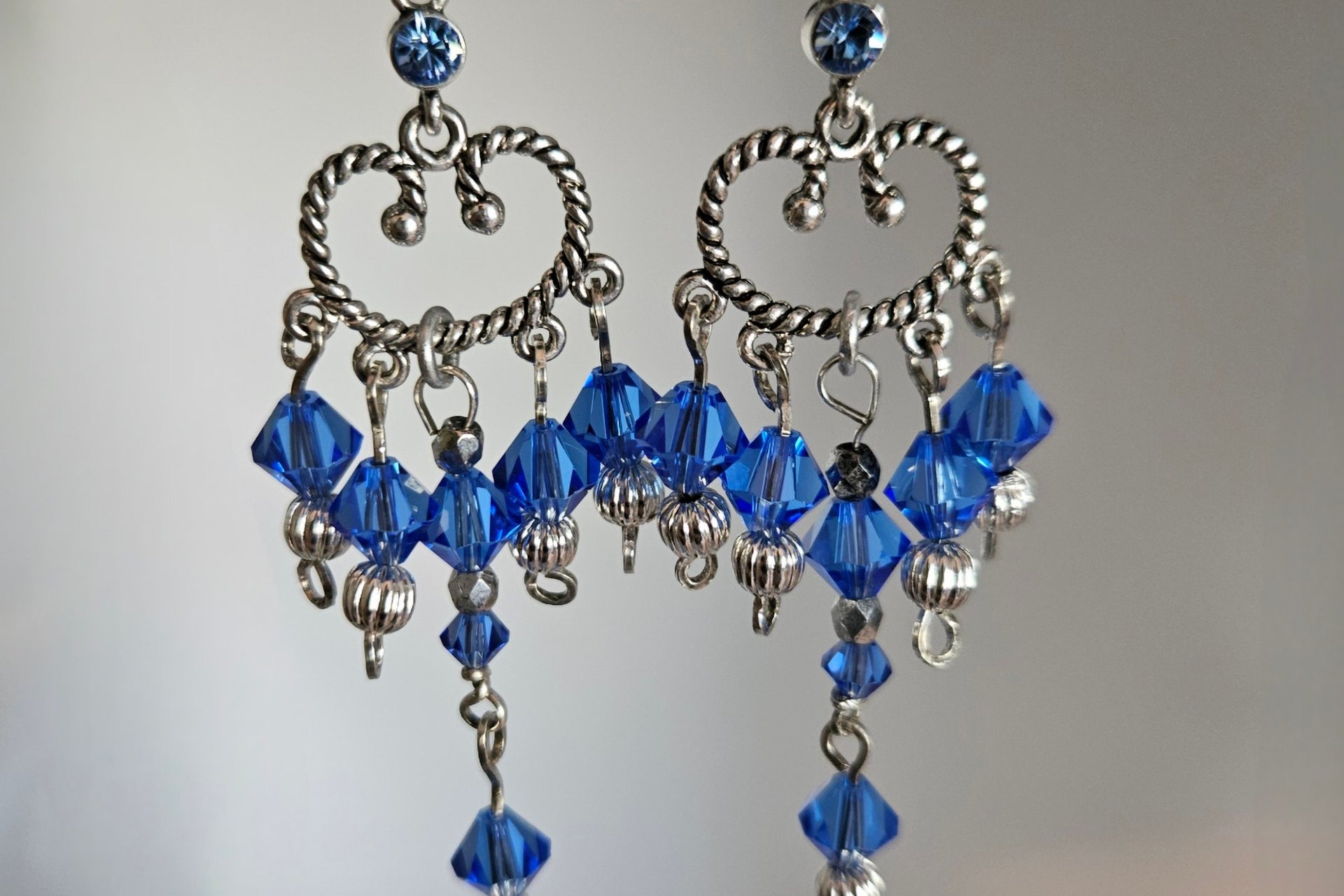 Sterling Blue Crystal Chandelier Earrings