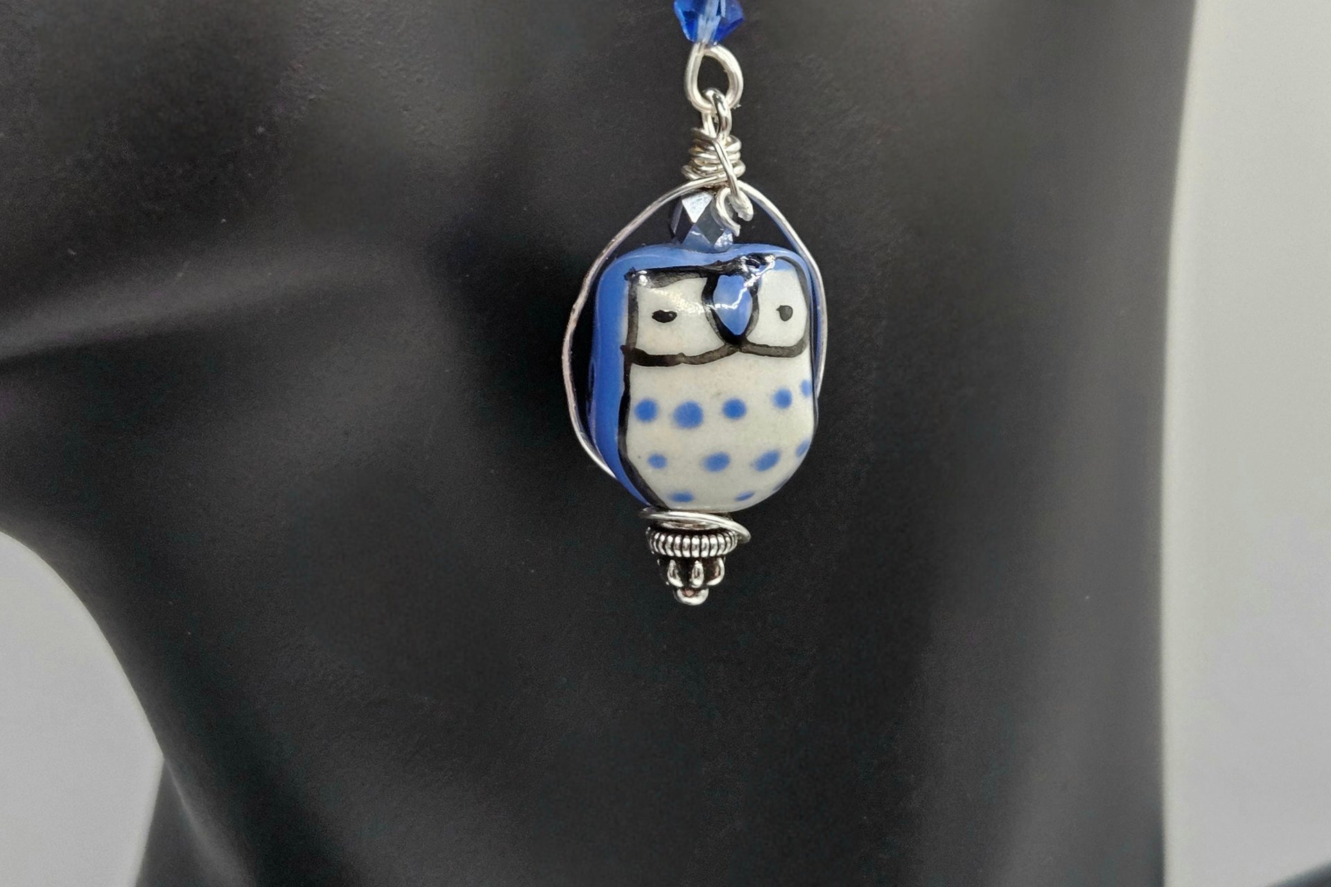 Blue Owl on a Limb Earrings