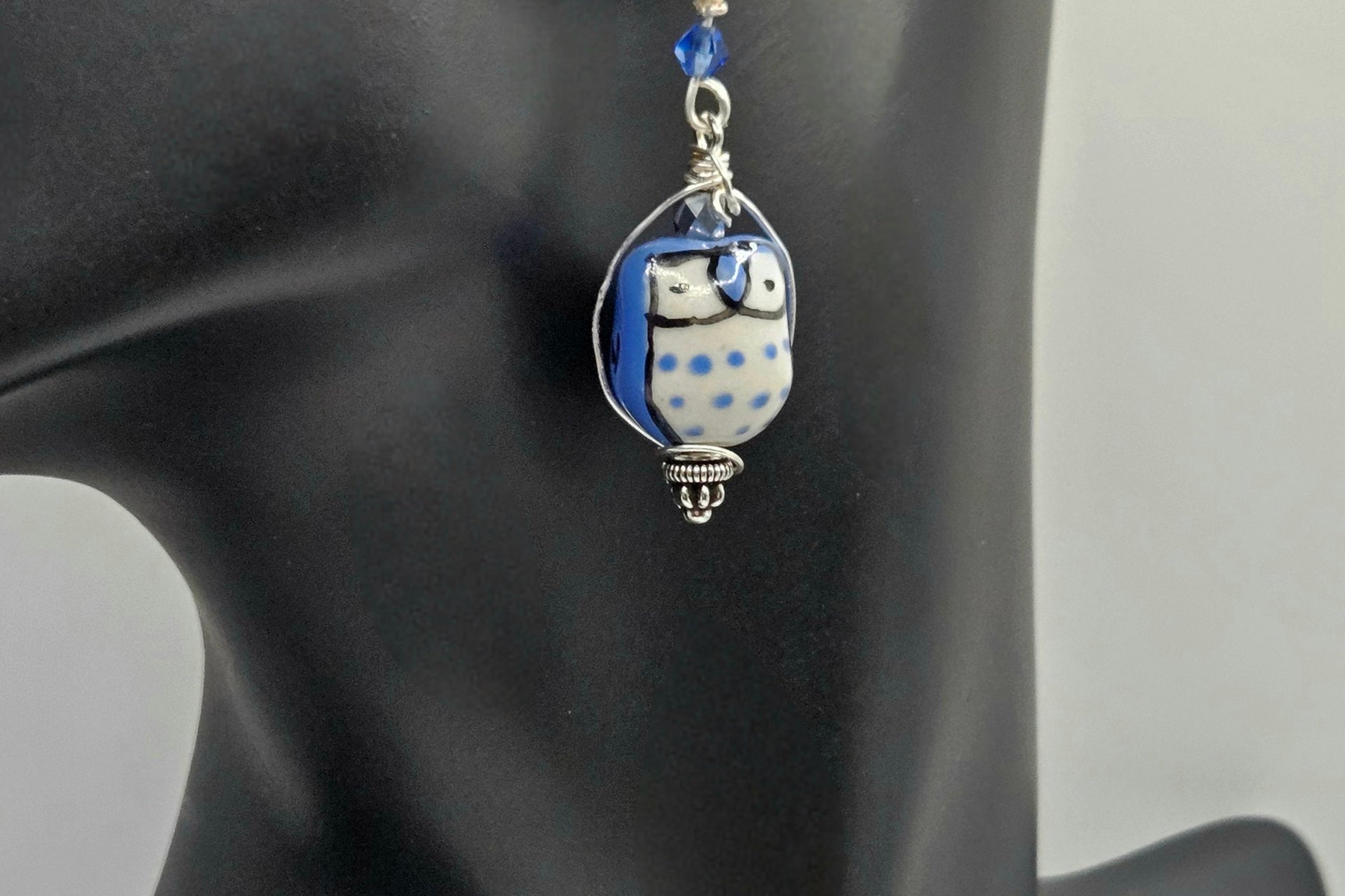 Blue Owl on a Limb Earrings