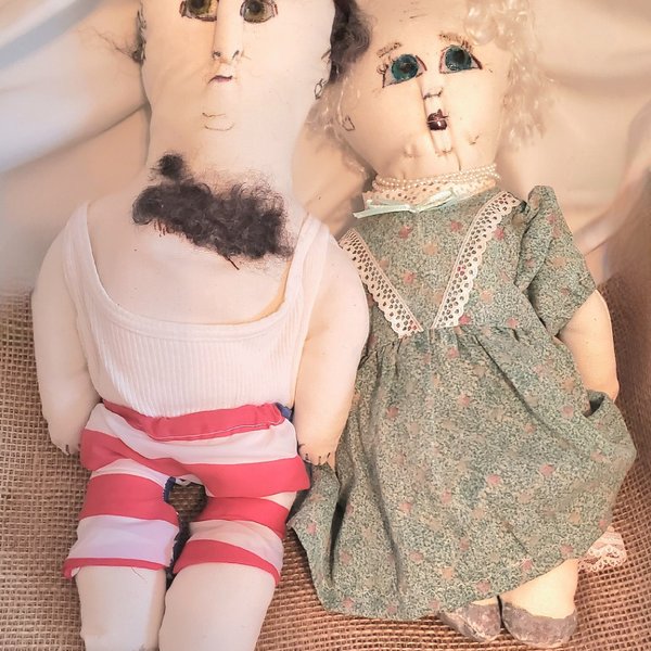 Charming Heritage: Cheeky Grandpa and Lovely Grandma Folk Art Dolls