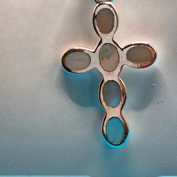 Pearlescent  Mother of Pearl Inlay Cross Pendant/Necklace