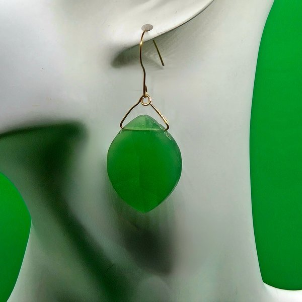 Emerald Green Milk Glass Earrings