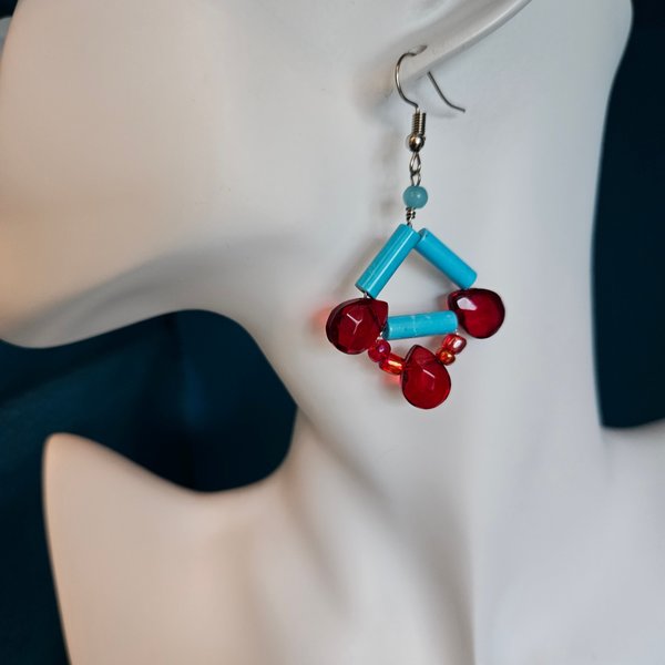 Turquoise Crimson Teardrops Earrings