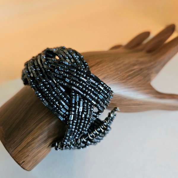 Braided Black Glass Cuff