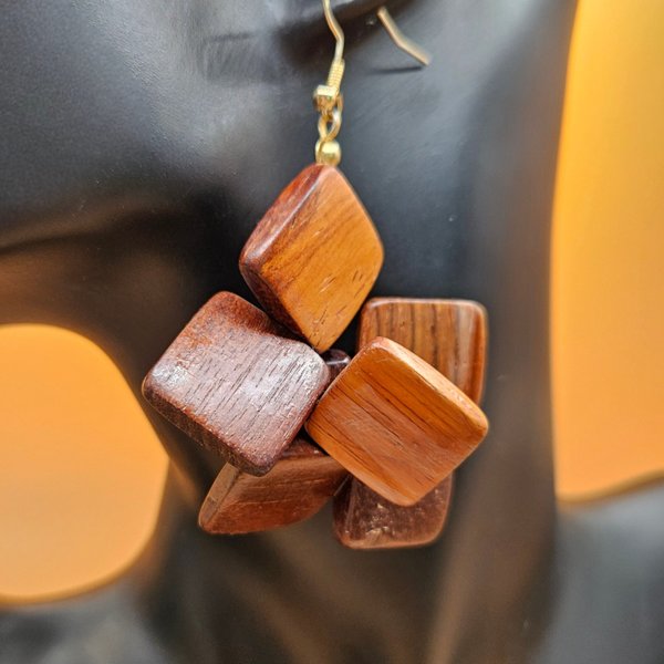 Retro Style Wooden Cluster Dangles