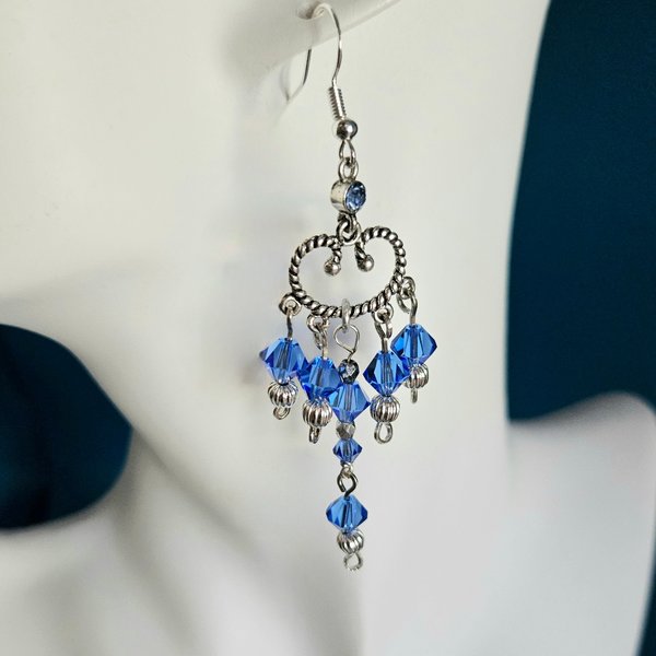 Sterling Blue Crystal Chandelier Earrings