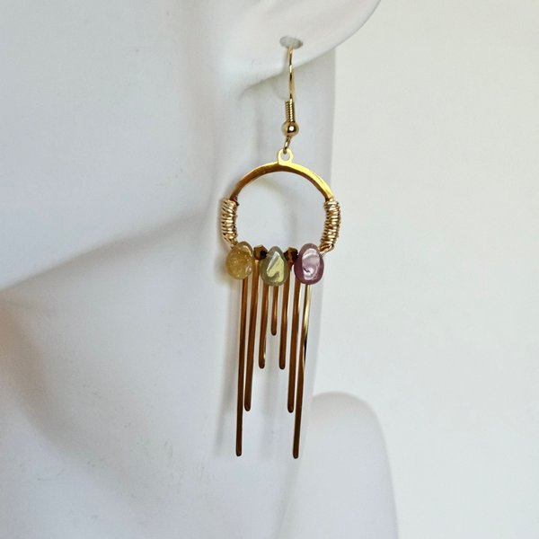 Tourmaline Geometric Dreamcatcher Earrings