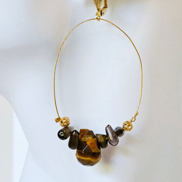 Mystic Topaz and Tiger's Eye Celestial Hoops