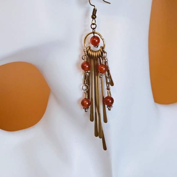 Bronze Paddles with Burnt Orange Crystal Earrings