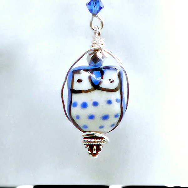 Blue Owl on a Limb Earrings